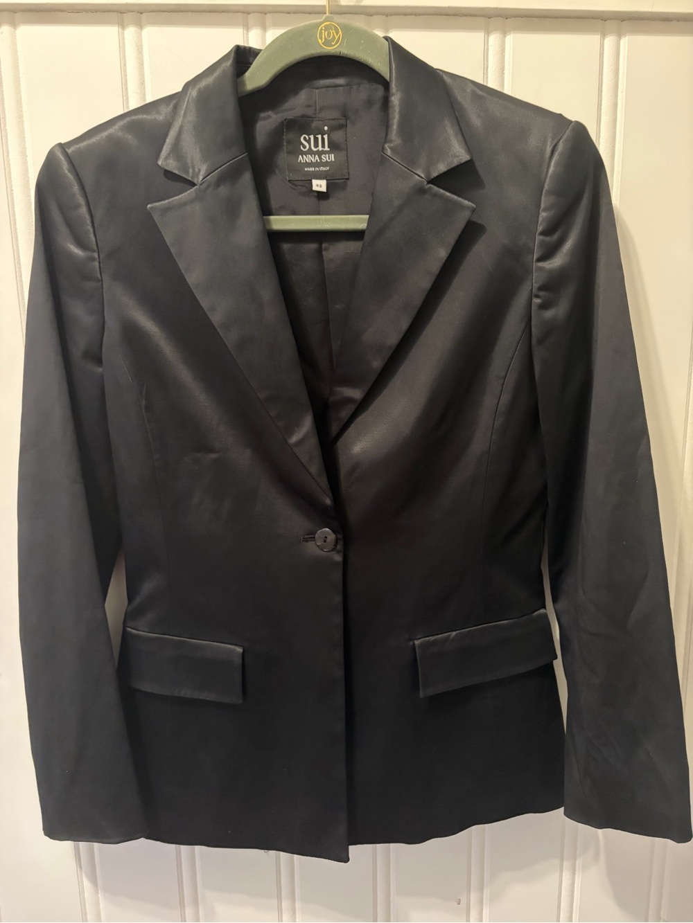 Anna Sui Blazer Black Satin Made Italy Designer Vintage Y2K Jacket 42